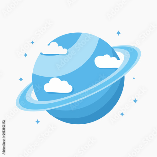 Stylized Blue Planet with Rings and Clouds