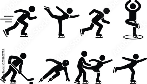 Photography Ice Hockey Players Icons Set, Winter Team Sports Collection
