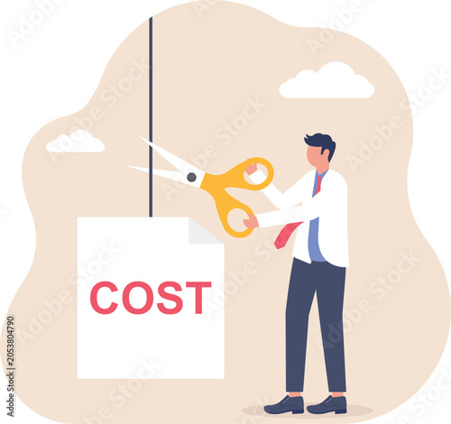 Physician cutting down excessive financial costs using a pair of scissors