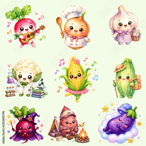 set of funny cartoon Cute Kawaii Vegetable