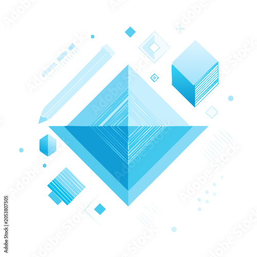 Minimalist 3D geometric shapes on transparent background