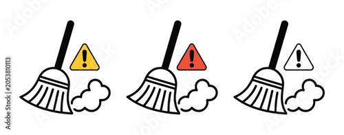 Bild auf Leinwand Broom Sweeping Warning Signs Illustrating Dust Exposure, Contamination Hazards,