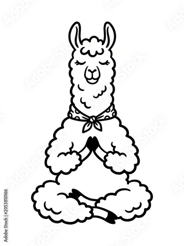 Fluffy Llama Yoga T Shirt Print With Cute Alpaca Meditation Pose And Playful Wellness Cartoon Style