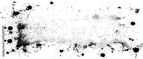 Black and White Grunge Distressed Ink Splatter Halftone Texture Background