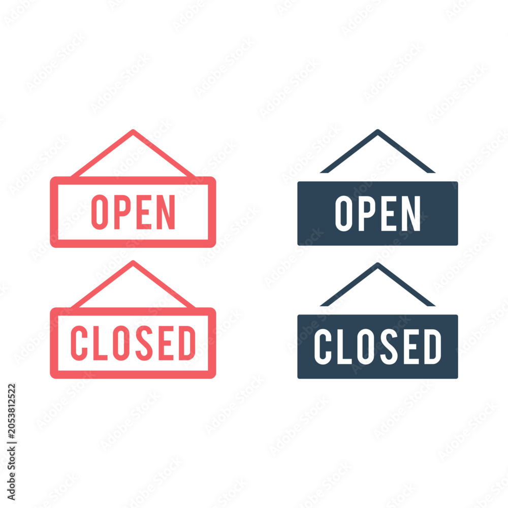 Fototapeta premium Open or closed in signboard vector icons set
