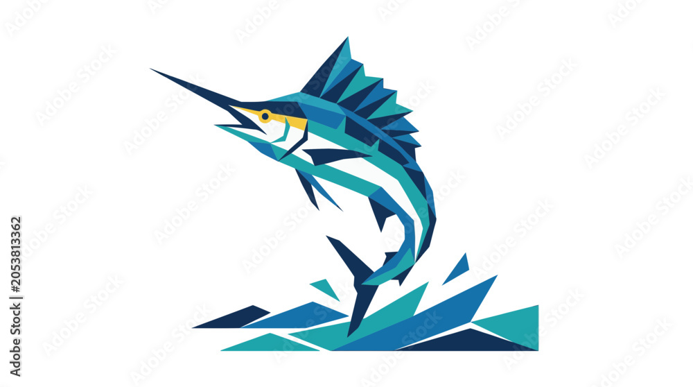Fototapeta premium Geometric Marlin Jumping Out of Water