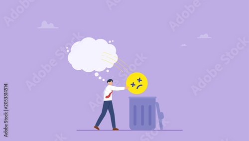 Foto Businessman throws negative thoughts out of his brain