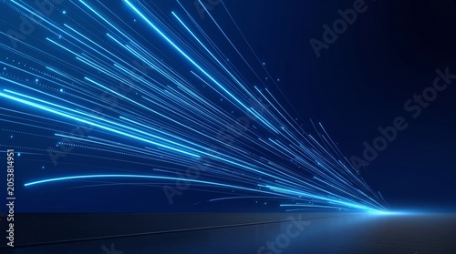 Abstract background with glowing blue light streaks and motion lines