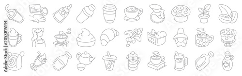 Photos Pack of 30 linear Coffee Shop web icons such as frappe, cappuccino, coffee bag, payment method, bartender