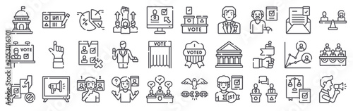 Bild auf Leinwand Pack of 30 linear Democracy web icons such as legislative, billboard, corruption, voting, election
