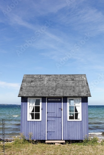 Fotografie Colored beach hut in Aeroskobing, Aero island, Denmark