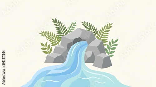 Minimalist Pure Water Spring Illustration with Stones