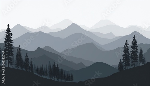Abstract Black Mountain Range Landscape