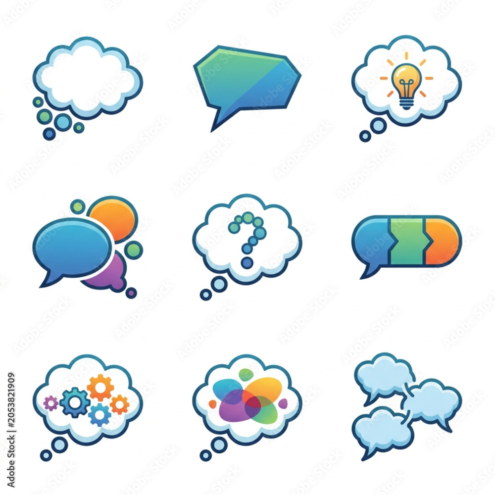 Obraz premium Collection of Pixel Art Speech Bubbles and Thought Clouds.