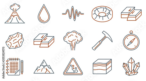 Εκτύπωση καμβά Collection of geological science icons representing natural phenomena and scientific tools