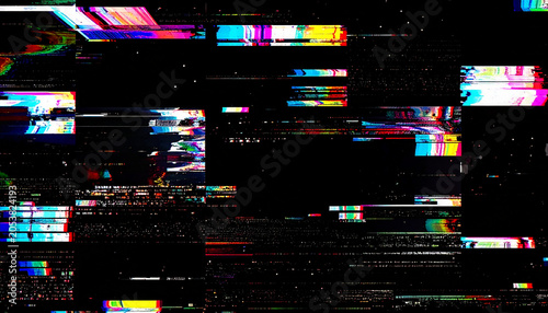 Abstract Digital Glitch Art with Vibrant Neon Colors and Distorted Lines on a Black Background
