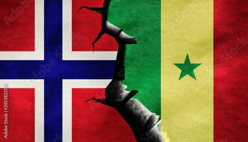 Cracked floor between Norway flag and Senegal flag