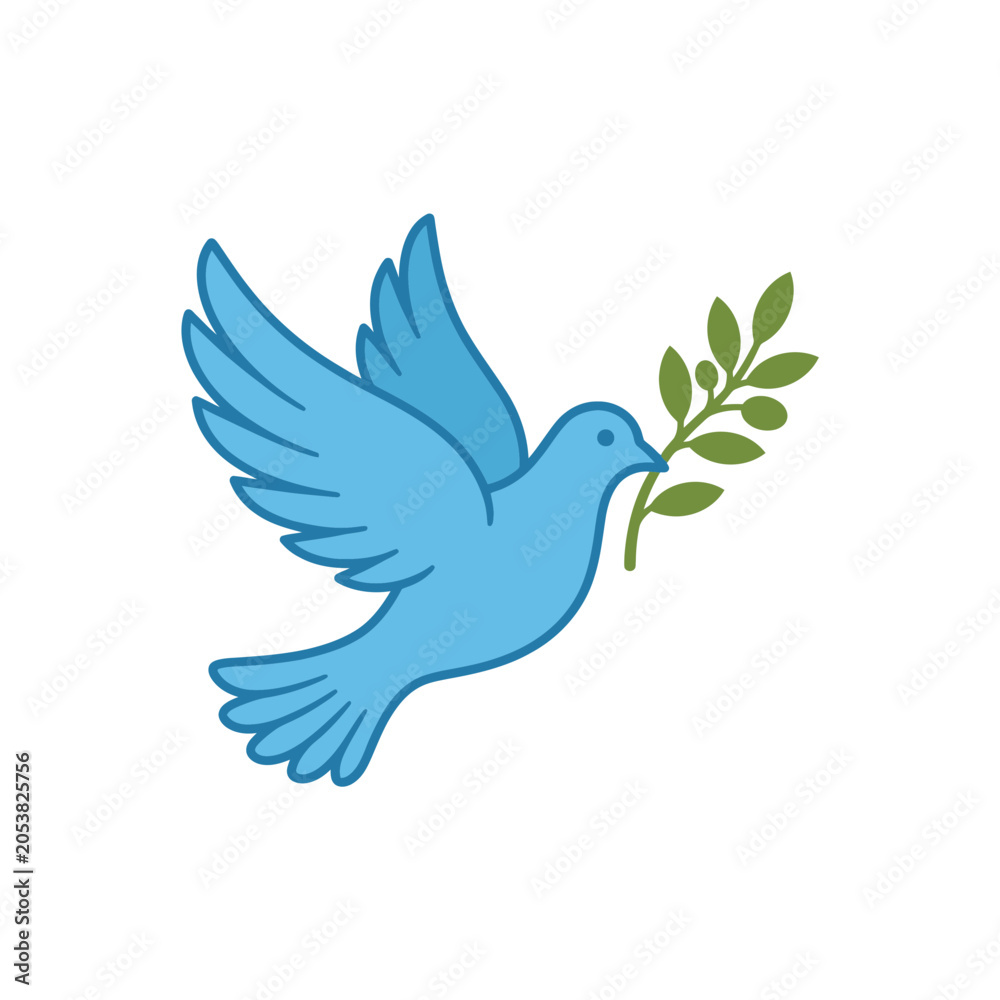 Fototapeta premium Blue Dove with Olive Branch - Symbol of Peace and Hope