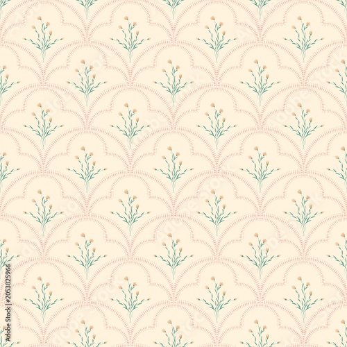 Floral, elegant pattern design on a light background with green details