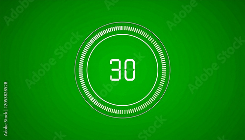 Digital Countdown Timer Displaying 30 Seconds with a Circular Progress Bar on a Vibrant Green Background