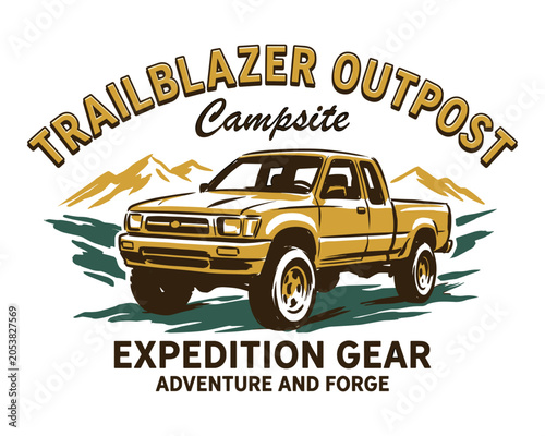 Foto Mountain adventure vintage print design for t shirt