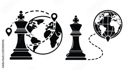 Chess Piece With Globe And Map Pointer Black Silhouette Illustration