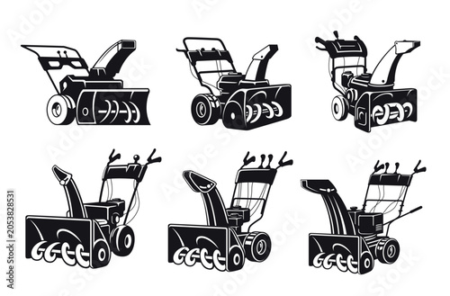 Tableau sur toile A set of snow blowers or snow removal machines on a white background