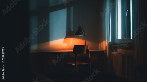 silent. Moonlight streaming through a window, casting a warm glow on an empty desk at night. wellbeing guides, coaching materials, designed for mental health education and mindfulness programs.