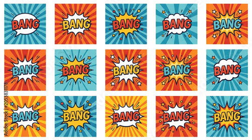 Vászonkép Comic Book Style Bang Sound Effect Art Panels.