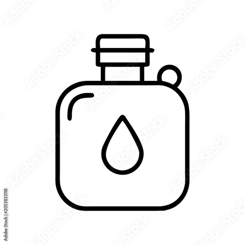 Minimalist black and white water flask icon isolated on white background
