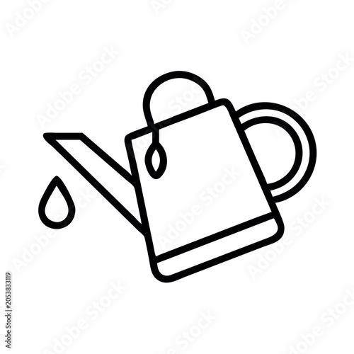 Simple Line Art Illustration of a Watering Can Pouring Water Drops