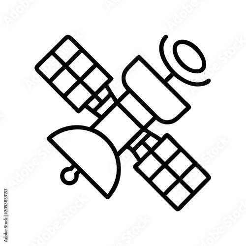 Stylized Outline of a Weather Satellite with Solar Panels and Antenna