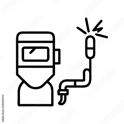 Welding Icon: Industrial Worker with Protective Gear and Welding Torch