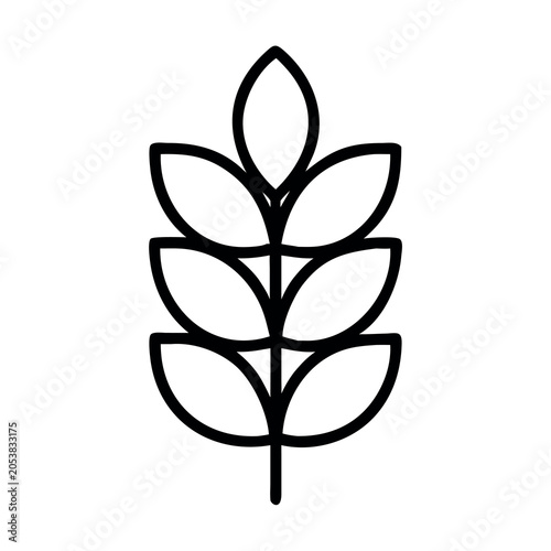 Stylized Wheat Stalk Icon with Simple Outline on White Background