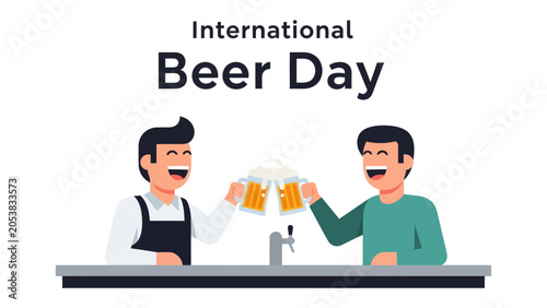 International Beer Day Celebration: Two smiling men clink beer mugs in celebration of International Beer Day, embodying the spirit of camaraderie and enjoyment of a good brew.