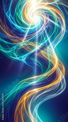 Abstract Energy Vortex Swirl Glowing Lights Blue Teal Gold