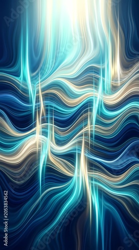 Abstract Light Waves Flowing Blue Gold Energy Waves