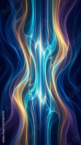 Abstract Blue and Gold Energetic Flowing Waves Vertical Background