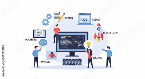 Software development life cycle process concept illustration.
