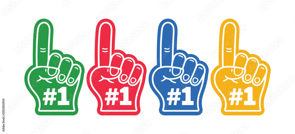 Fototapeta premium Foam hand fan glove graphics featuring number one finger gestures and team spirit symbols