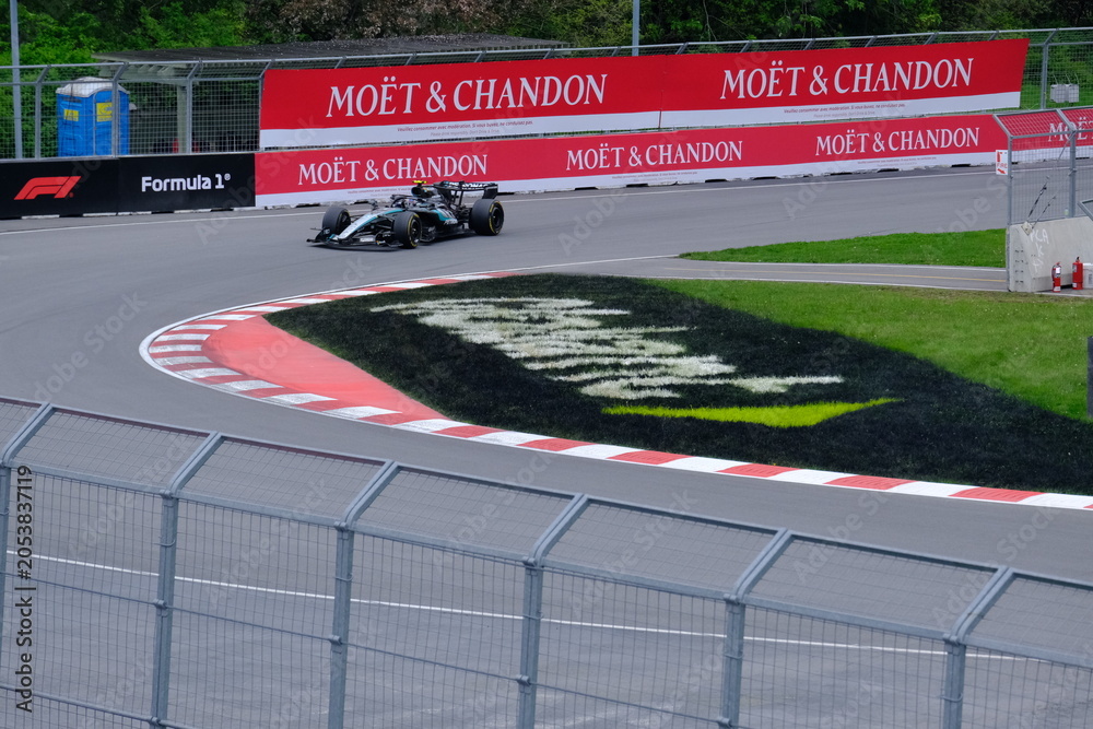Naklejka premium May 25, 2026, Montreal, Canada, Mercedes F1 car driven by Antonelli and Russell during Formula 1 action. g.