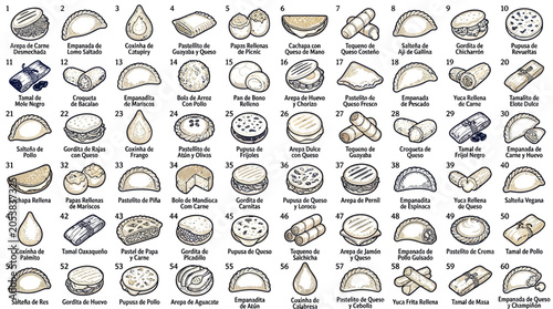 Εκτύπωση καμβά A Collection of Various Empanada and Pastry Shapes and Fillings.