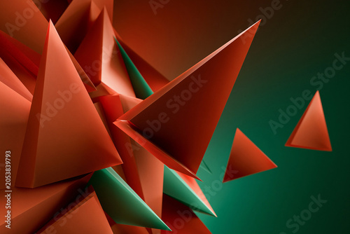Colorful paper triangles in abstract design