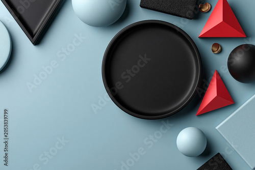 Shapes and colors arranged on a blue table