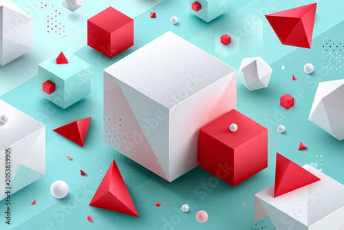 Shapes in different colors on a light background