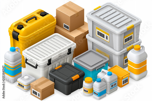 Labeled storage containers on a surface