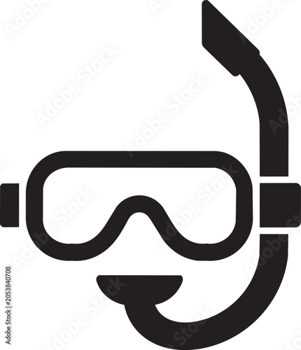 Black snorkel mask with breathing tube icon Vector