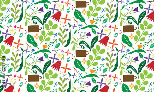 seamless pattern with flowers and birds