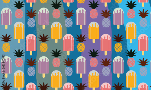 Ice cream and pineapple pattern summer background 