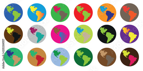 Grid of diverse globe icons showcases different color schemes and continents.
